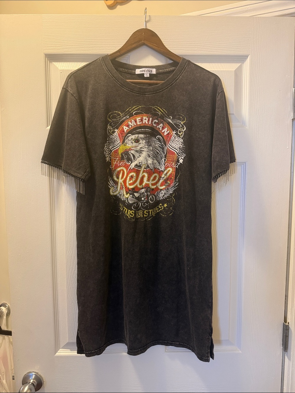 Mimi Chica Black Acid washed Vintage 'Rebels' Graphic Tee-Dress EUC